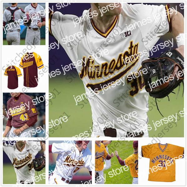 O beisebol da faculdade usa beisebol personalizado de beisebol Minnesota Golden Gophers Jersey 45 Tom Skoro 15 Jack Liffrig 6 Chase Stanke 2 Zack Raabe 23 Max Meyer Men.