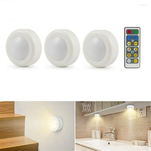 Luci notturne 3pcs Luce a led wireless con telecomando 2 modalità Armadio da cucina Puck per bagni Cucine