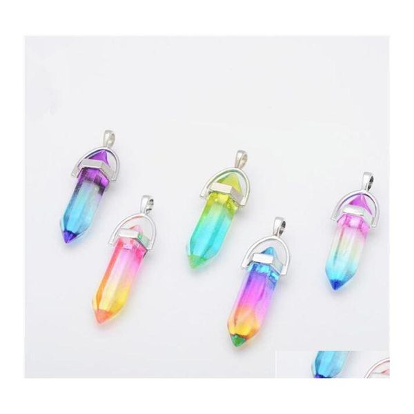 Ciondoli Colorf Glass Hexagon Prism Rainbow Ciondolo per collana Creazione di gioielli Donna Uomo Risultati di consegna di goccia all'ingrosso Componenti Dhoky