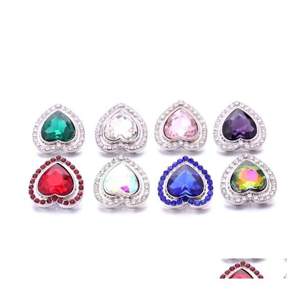 Tıkıklar kancalar Colorf Kalp Rhinestone bağlantı elemanı 18mm Snap Düğmesi Toka Sier Metal Lover Charms Snaps Mücevher Bulguları Supp DHSJ5