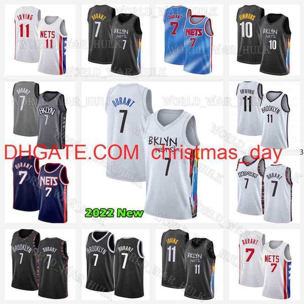 2022 2023 Kevin Durant Basketball Jersey 11 7 Kyrie Irving 72 Biggie Ben Simmons Jerseys 22 23 Cidade Black Season 10 Men Breathable White Blue Blue