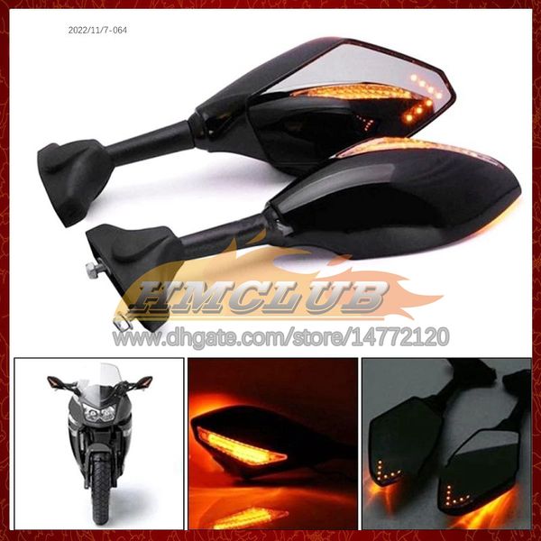 2 X Moto LED Indicatori di direzione Specchietti laterali per KAWASAKI NINJA ZX 14R 14 ZX-14R ZX14R 2006 2007 2008 2009 2010 2011 Indicatori di direzione in carbonio Specchietto retrovisore 6 colori