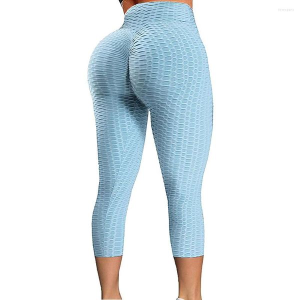 Damen-Leggings, hohe Taille, sexy strukturierte Sport-Frauen, bauchfreie Yoga-Hosen, elastische Capris, Fitnessstudio, Workout, Mädchen, Fitness, Laufhose