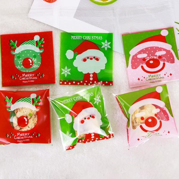 Рождественские украшения 100шт/лот печенья упаковочные сумки Санта -Клаус снеговик обертка для вечеринки свадебная выпечка упаковочная упаковка