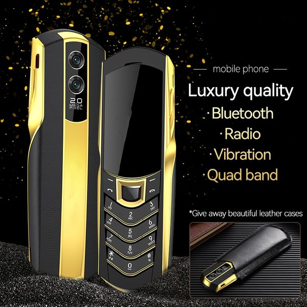 Gold Business Celular Desbloqueado 2G GSM dual sim card Telefones celulares corpo de aço inoxidável Rádio FM Bluetooth Dial Câmera HD Voz Mágica Celular Caixa Grátis