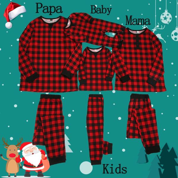 Erkek Trailtsits Noel ebeveyn-çocuk kıyafetleri iki parçalı set ev aşınma pijama ekose basılı kazık bebek romper aile eşleşmesi #0911