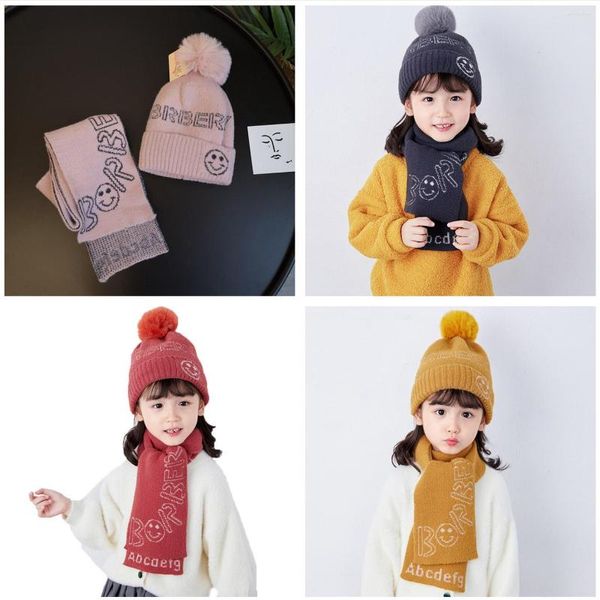 Berretti Cappello di lana lavorato a maglia da bambina Autunno e inverno Sciarpa da ragazzo Tuta a due pezzi Protezione per le orecchie dei bambini Caldo