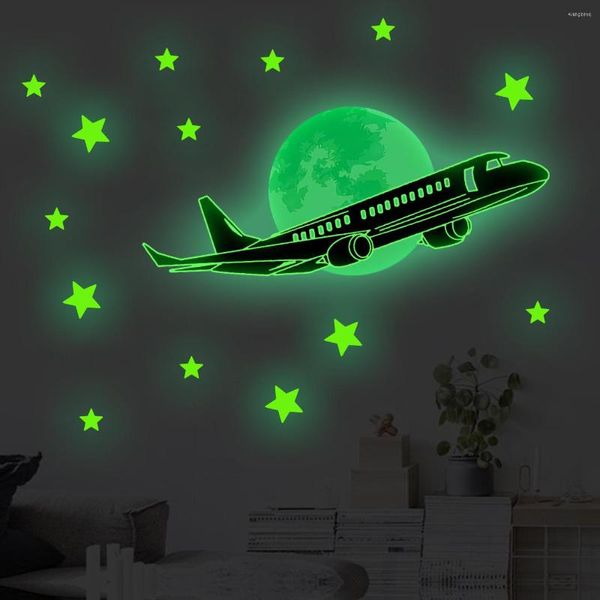 Adesivi murali Cielo notturno Aereo Stelle Carta da parati luminosa in PVC Adesivo bagliore autoadesivo Accessori per la decorazione della casa Murale