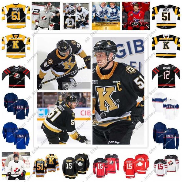 L'hockey universitario indossa la maglia da hockey Shane Wright Custom Vintage OHL Kings Frontenacs Jersey 2021 IIHF U18 World Championship Maglie