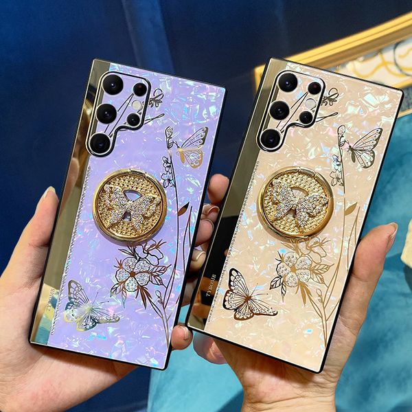 Luxury Diamond Butterfly Love Flower Caso com tampa traseira do anel para iPhone 14 13 12 11 Pro Max XR XS x 8 7 Plus Samsung S20 S21 Fe S22 Ultra A42 A52 A72 Nota 20