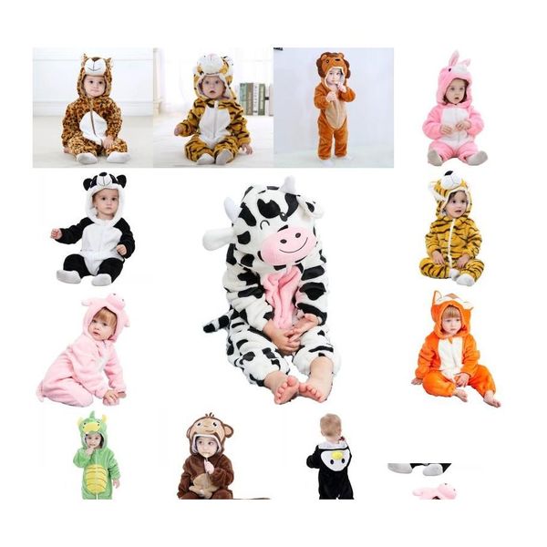 Romances nascidos meninas meninas pijamas desenho animado de animais macios com capuz de macacão leão macaco tigre porco animais cosplay roupas 20220225 dr dh0bw