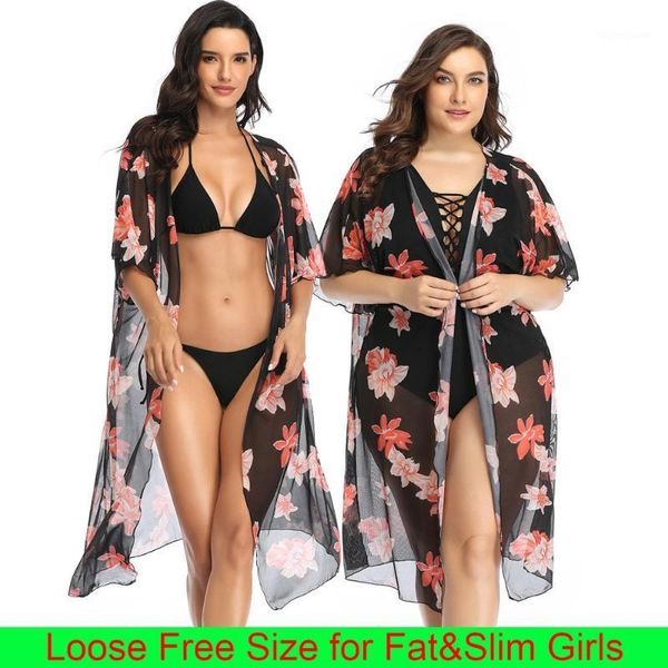 Sarongs Chiffon Beach Dress Bikini Cover Up Women Swimwears Conclui-ups Full Beachwear One Piece Tunic Bathing Print 2023 Fat Lady1
