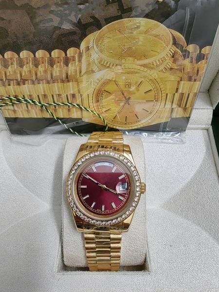 Mit Originalverpackung, hochwertige Luxus-Saphiruhren, 41 mm, Herren-Armbanduhr aus 18 Karat Gelbgold, rotes Zifferblatt, größere Diamant-Automatikuhr der Modemarke, Armbanduhr 281320
