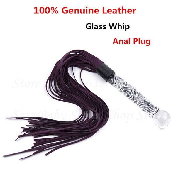 Schönheit Gegenstände Glas Dildo Analstecker echte Leder Peitsche BDSM Slave Fetisch Prügel Flogger Peitschen Flirten Werkzeuge Erwachsene sexy Spielzeug für Paare