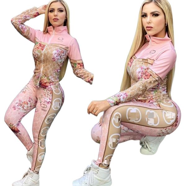 2023 zwei Stück Hosen Trainingsanzug Frauen Outfits Casual Print Zipper Jacke und Jogginghose Sets Freies Schiff