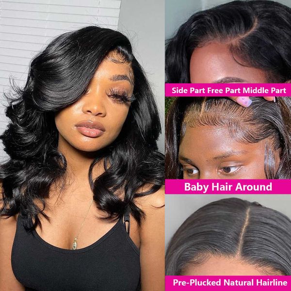 NXY LACE WIGS BOB CORPO CABELO FRONTAL DE HUMANOS PARA MULHERES PRECUPADO PRECUPADO BROLENTE 13X4 HD FRONTAL 5X5 Fechamento 230106