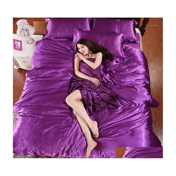 Set di biancheria da letto 100 Set di pura seta satinata Tessili per la casa Letto king size Biancheria da letto Piumino Er Federe per lenzuola piatte All'ingrosso1 Consegna goccia Dhkcr