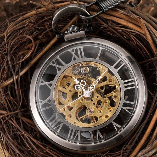 Orologi da tasca Orologio antico cavo da uomo scheletro Steampunk meccanico Fob orologio da uomo pendente a carica manuale Relogio De Bolso