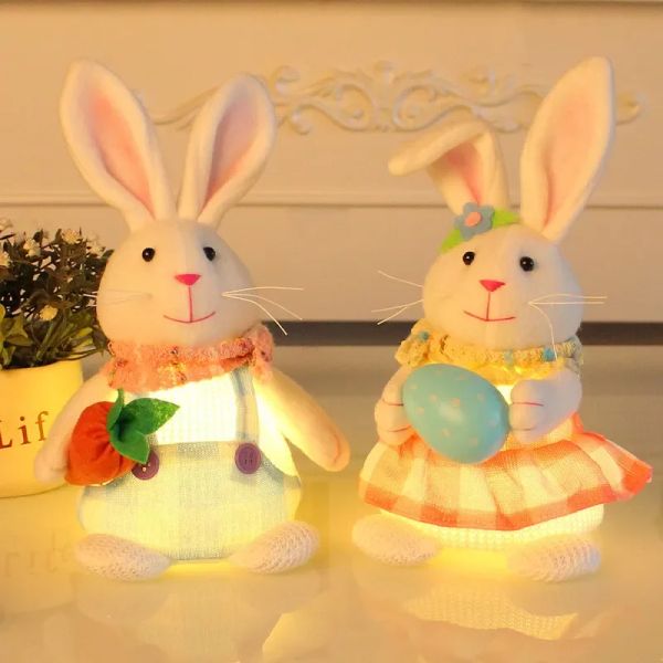 Osterparty Puppen Luminous Stand Bunny mit Eier/Karotte in der Hand Home Ornament Spring Kaninchen Baby Geschenk