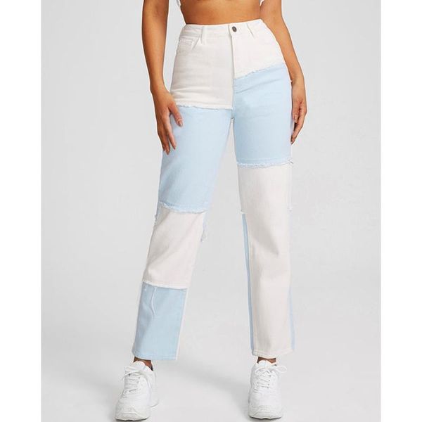 Jeans da donna per le donne Pantaloni a vita alta Y2k Pantaloni abbinati ai colori Harajuku Pantaloni larghi in denim a gamba larga da donna