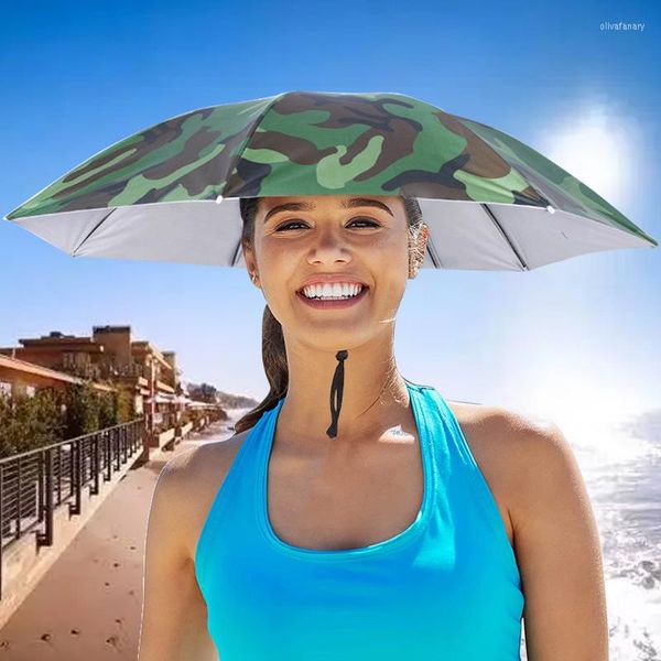 Berets Outdoor Camping Angeln Kopfbedeckungen Verstellbare Kappe Tragbare Regen Regenschirm Hut Camouflage Faltbare Sonnenschutz Wasserdichte Strand Hüte