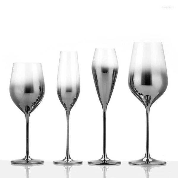 Weingläser im amerikanischen Stil, Originalität, bleifreies Kristall-Champagnerglas, silbriges galvanisiertes Metall, Sense-Becher, Heimtrinkgeschirr