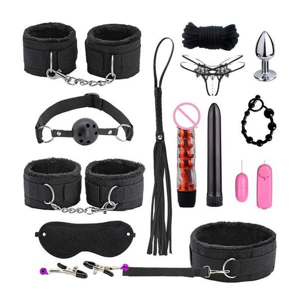 Itens de beleza 14pcs casais brinquedo sexy para jogos para adultos kits bdsm bdsm bondage handcuffs chicote gag sm bdsm brinquedos de mamilo