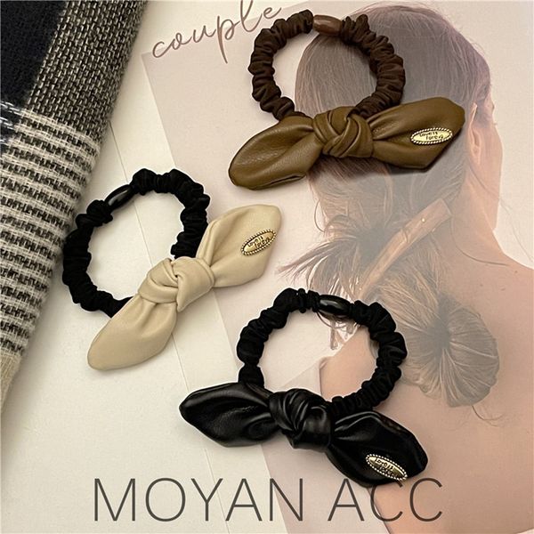 Mode PU Bowknot Band Scrunchies Pferdeschwanz Halter Elastische Haarbänder Frauen Mädchen Haar Krawatten Seil Kopfbedeckungen Chic Zubehör 1298