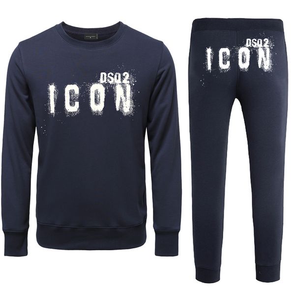 Tuta sportiva invernale di marca DSQ2 Tute da uomo in cotone con cappuccio e pantaloni di colore nero e blu slim Coppia usura WY921