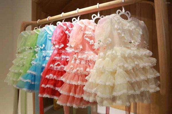 Vestidos de menina 0-8y bebê verão vintage lolita princesa rosa vermelho azul branco verde renda malha vestido de baile para feriado de aniversário eid