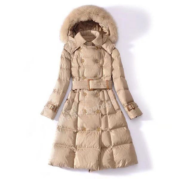 NUOVE donne inverno caldo piumino d'anatra bianco cappotto di grande qualità con marchio stile lungo piumino d'anatra spessore cappotto con pelliccia taglia