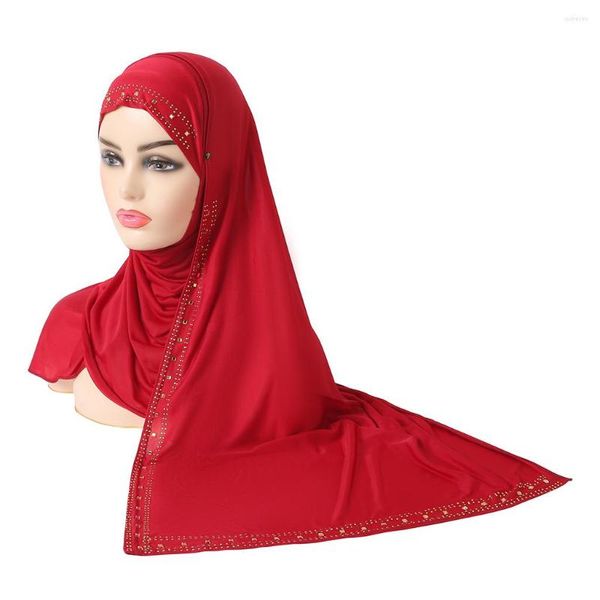 Ethnische Kleidung H092 Schöne muslimische Amira Hijab mit Schal -Wrap -Ziehen auf islamischem Schalkopf Strass