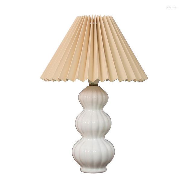 Lâmpadas de mesa estilo coreano Salia plissada Lâmpada de cabaça de cerâmica Retro Bedroom Bedroom