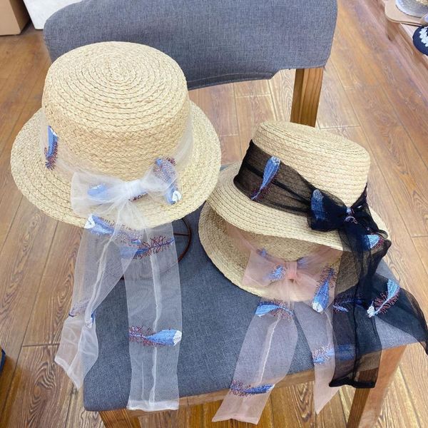 Cimri ağzı şapkalar 202303-yy yaz el yapımı rafya çim orman serisi peri dantel gazlı gazlı bayan fedoras cap kadın eğlence panama caz şapkası