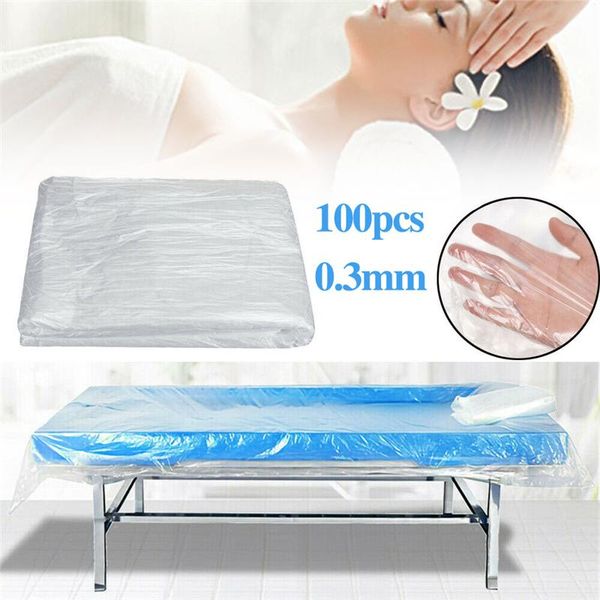 Set di lenzuola 100 pezzi Lettino spa Lettino da massaggio usa e getta Lenzuolo per salone di bellezza Biancheria da letto impermeabile in plastica trasparente Articolo