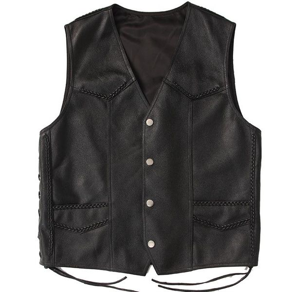 Gilet da uomo Gilet in pelle Moto Biker Club Mucca Gilet autentico Nero di alta qualità