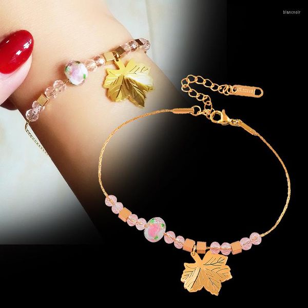 Link Armbänder LEEKER 316L Edelstahl Gold Farbe Für Frauen Glas Ball Blatt Anhänger Mode Schmuck Geschenke Zubehör 533 LK3