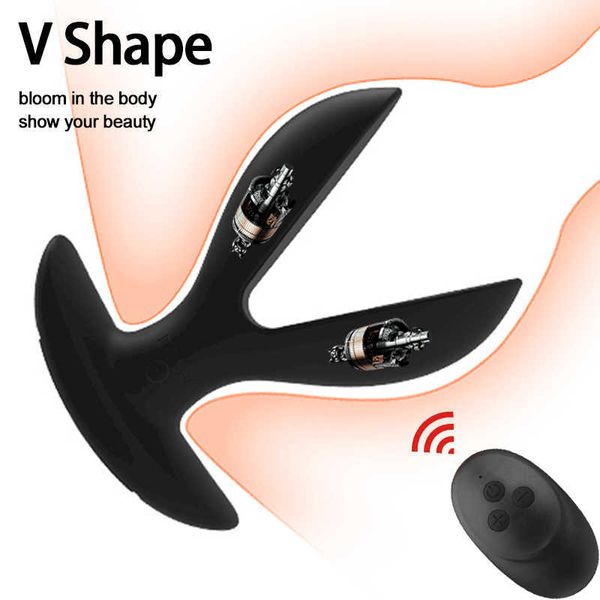 Articoli di bellezza Vibratore ricaricabile per coniglio con plug anale in silicone con giocattoli sexy telecomandati Dilatatori vaginali con ancoraggio buttplug vibrante