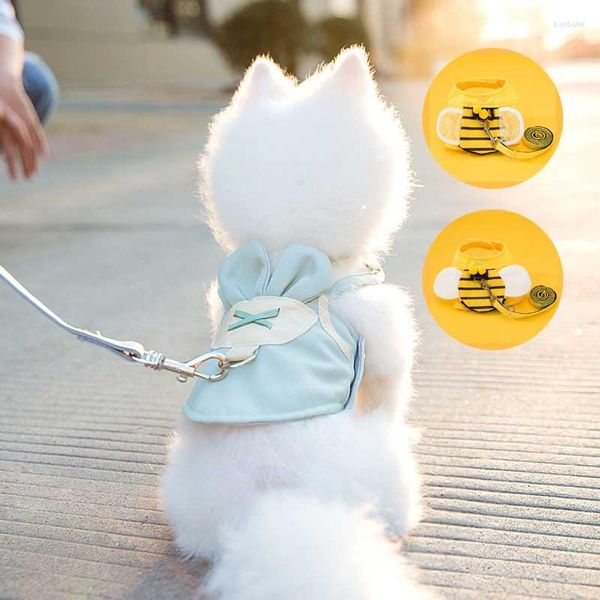 Collari per cani Cute Puppy Cat Harness Guinzaglio Set Piccoli vestiti Gilet con bretelle Tessuto elastico traspirante Accessori per animali domestici di moda Prodotti