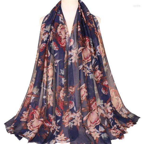 Schals Aztec Floral Viskose Schal Vintage Lange Dame Hohe Qualität Wrap Pashmina Stola Gedruckt Blume Bufandas Muslim Hijabs 2023