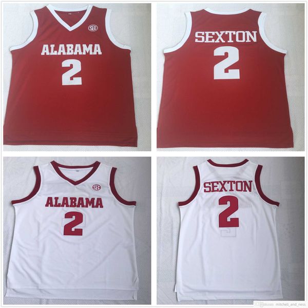 Ed Ncaa Uomo Collin Sexton Maglie da basket College Alabama Crimson Tide Jersey Vintage # 2 Home Rosso Bianco Camicie S-2XL