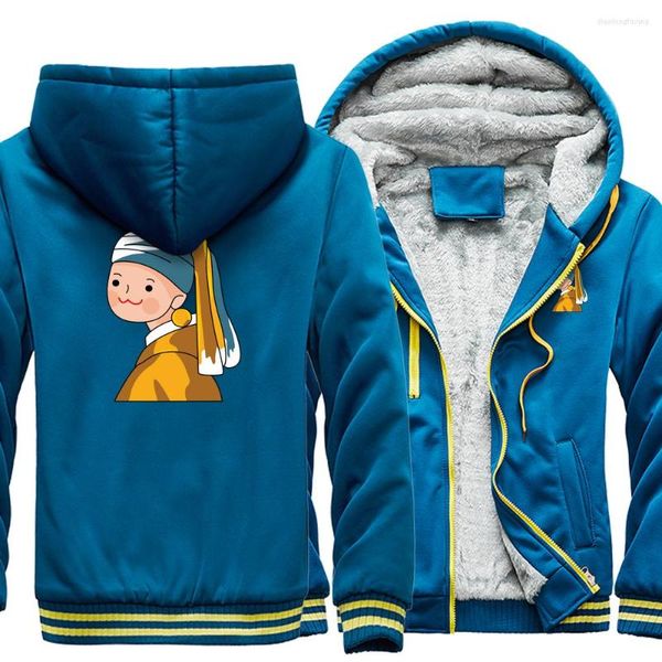 Männer Hoodies Malerei Cartoon Nettes Mädchen Männer Jacken Mode Warme Herren Hip Hop Mit Kapuze Zipper Casual Streetwear 2023 Winter dicken Mantel