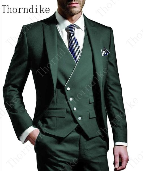 Herrenanzüge Thorndike 3-teilig Hochzeit für Männer Burgunderrot Weiß Blau Grau Dunkelgrün Lila Anzug Slim Fit Spitzenrevers Prom Ternos Blazer