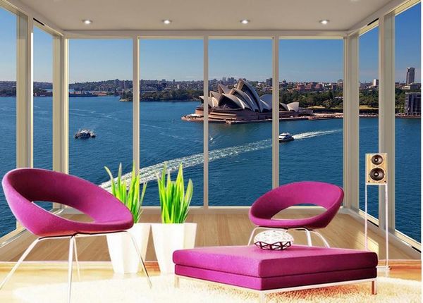 Wallpapers Benutzerdefinierte 3D-Wandbild-Tapete Balkonansichten des Sydney Opera House Wohnzimmer TV-Hintergrund Schlafzimmer Po