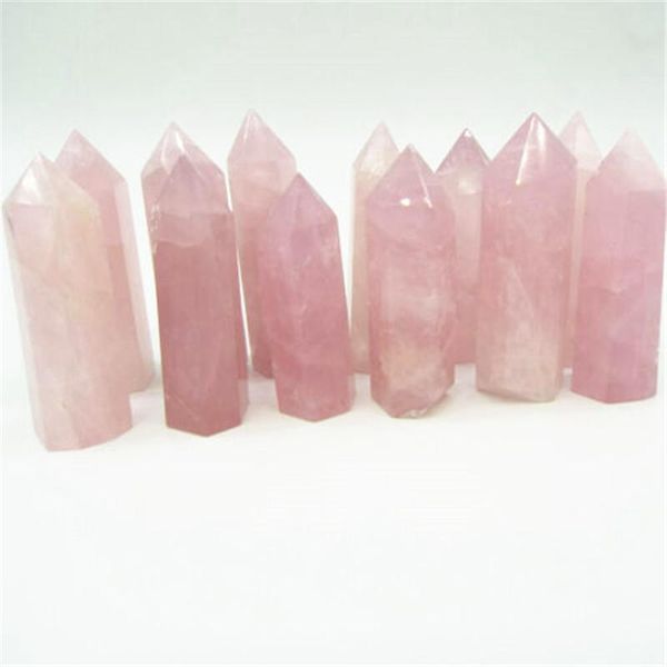 Estatuetas decorativas 1pcs rocha natural rosa rosa quartzo de cristal cura de cura cura de pedra mineral coleta diy decoração de casa hexagonal