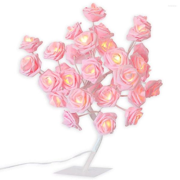 Tischlampen 24 LED Rosa Rose Blumenlampe Dekoration Baum Licht Nacht für Weihnachtsfeier Hochzeit Wohnzimmer Dekor