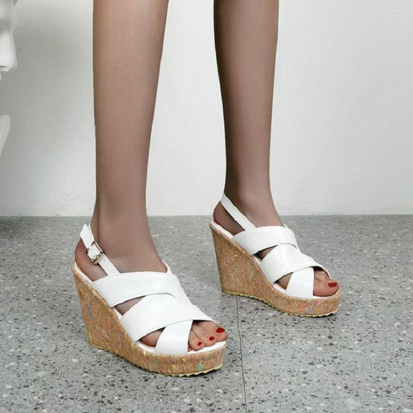 Sandalen 2023 Sommer Hallow Cut Out Bandage Design Damen Slingback Gladiators Plattform Wedges Holz High Heels