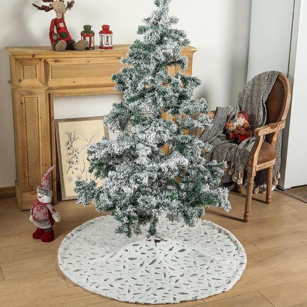 Decorazioni natalizie Gonna per albero rotonda da 120 cm Fodera per base natalizia in tessuto ricamato in peluche bianco