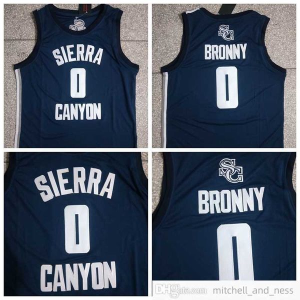 Сшитые баскетбольные майки NCAA 2022 College Bronny James Sierra Canyon High School Jersey # 0 Баскетбольные темно-синие рубашки мужские S-2XL