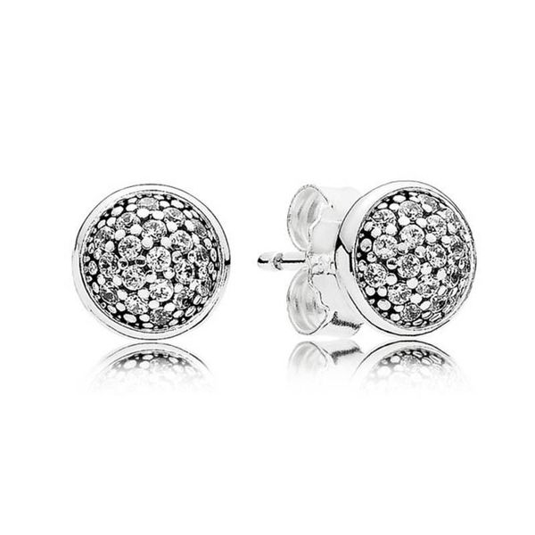 Pandora için orijinal kutu ile CZ Diamond Pave Disk Saplama Küpe 925 STERLING Gümüş Hip Hop Çılgın Takı Kadınlar Erkekler Gül Altın Kız Arkadaş Küpe Seti